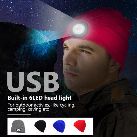 6 LED Headlamp Beanie Rechargeable Lighted Hat With LED Head Light Flashlight For Outdoor Evening Sport Fishing Camping